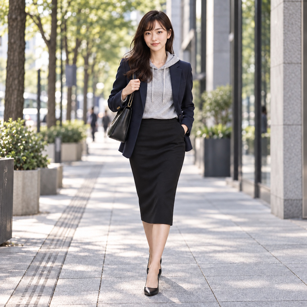 パーカーは合わせる服で大人っぽさを作る
